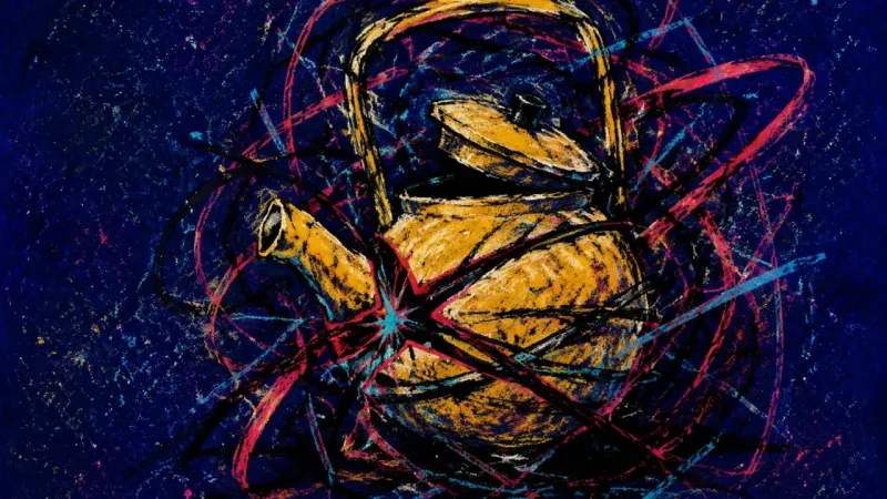 Whistle of Strain A warped kettle tangled in harsh lines, representing move-in overload, money vigilance, and a nervou