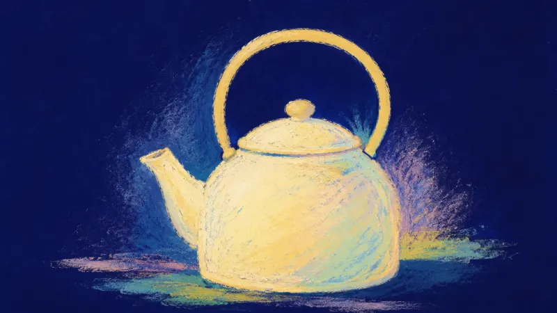 Settled Rhythm A restored kettle with a balanced silhouette, representing steadier routines, clear limits, and a ho
