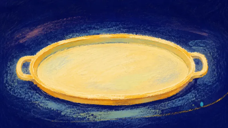 Level By Choice An abstract serving tray restored to a level, open form, representing chosen help, shared responsibi