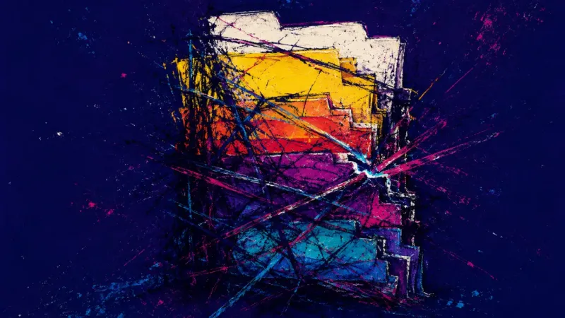 Binder dividers crushed into one tangled block, representing overwhelm, avoidance, and the sense t