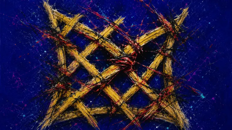 Choked Framework A warped trellis tangled into a dense snare, expressing resentment, overcontrol, and the pressure of