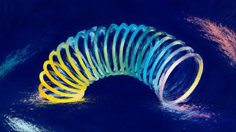 Measured Return A slinky reopened into even loops, expressing regulated re-entry, restored order, and steadier self-