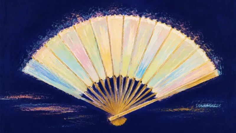 An abstract hand fan opened into a clean arc, representing honest self-expression, steadier belongin