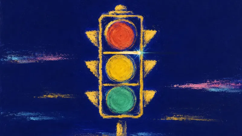 Clear Sequence An abstract traffic light restored to clean sequence, symbolizing fair priorities, clear limits, and