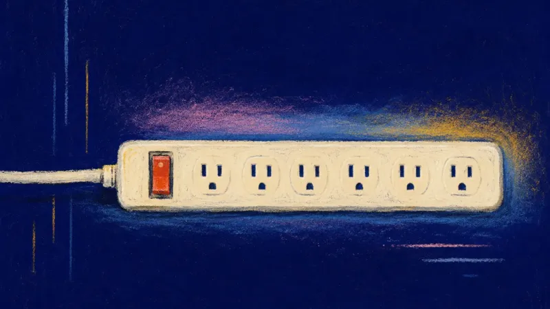 A restored power strip with clean sockets and steady order, representing chosen care, healthy limits