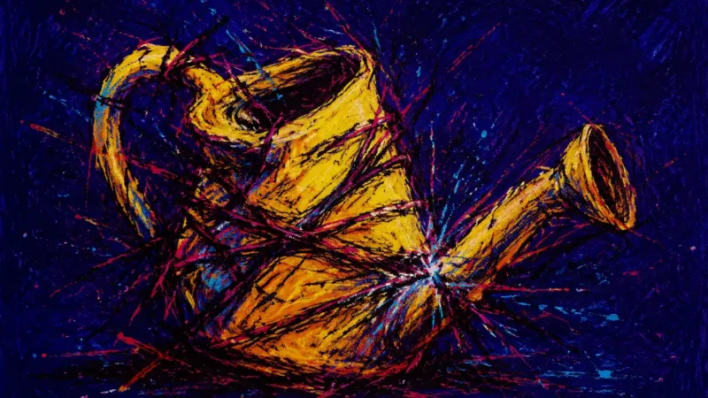 An abstract image of work, rent, and home tasks collapsing into one oppressive spiral of split atten