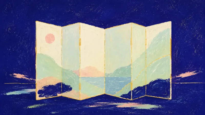 Unfolded Quiet A folding screen reopened into clean balance, expressing privacy as a normal limit that allows calm,