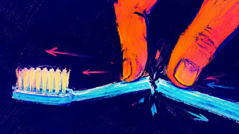 The Inch Between Two fingertips keep shifting a toothbrush in tiny movements, suggesting fear that a small sign of cl