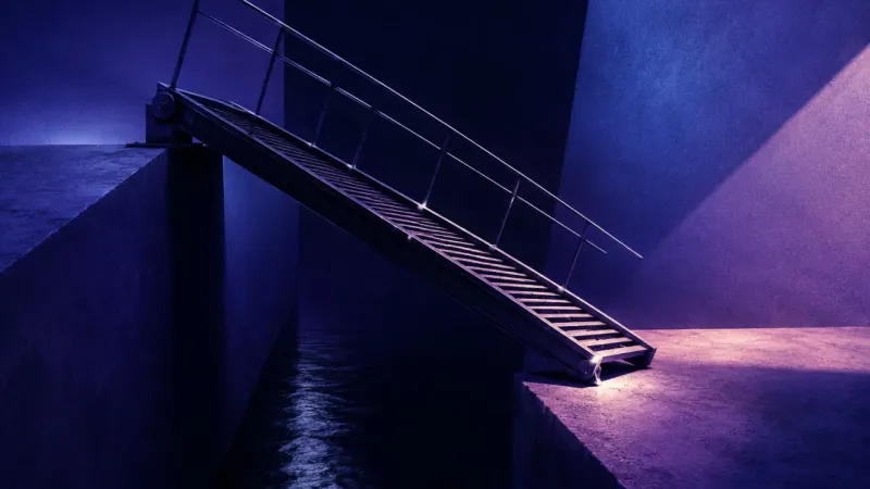 the single front corner touching the far ledge above the black channel Before It Lands