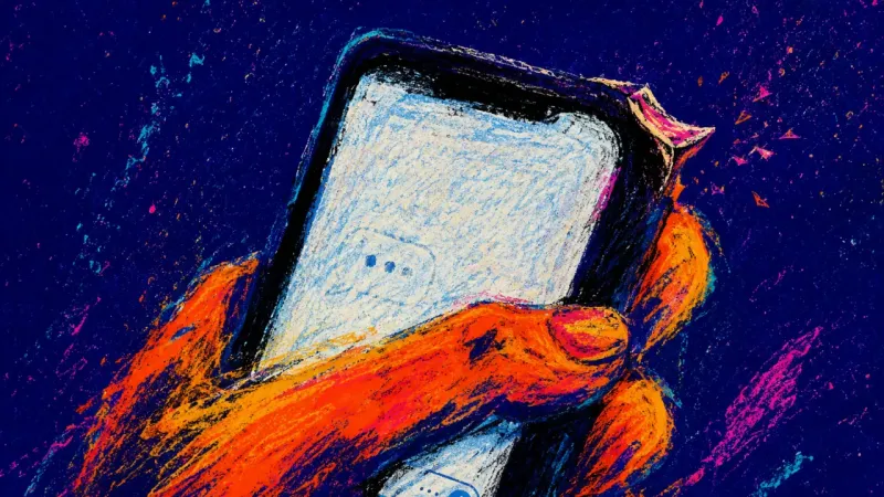 Almost Sent A thumb rubs a phone case corner into a lifted peel while an unsent reply waits, reflecting thehabit