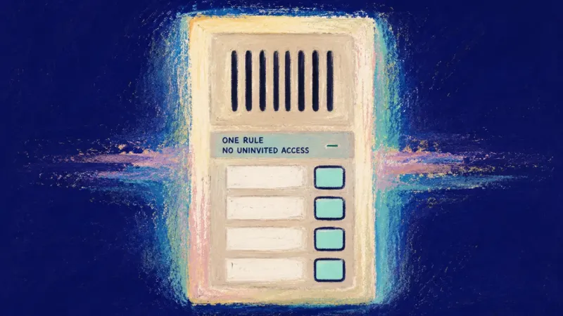 An intercom returned to clean order, representing calm consent, predictable access rules, and secure