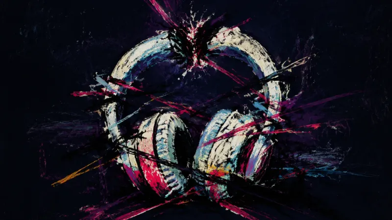 The exact pinch at the crown of the band where a jagged heavy stroke bites through the arc and forces the earcup joint i Clamped Into Tolerance