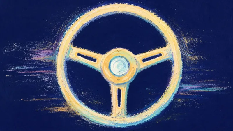 Centered Course A restored steering wheel held in balanced form, representing a grounded bar exam decision and self‑