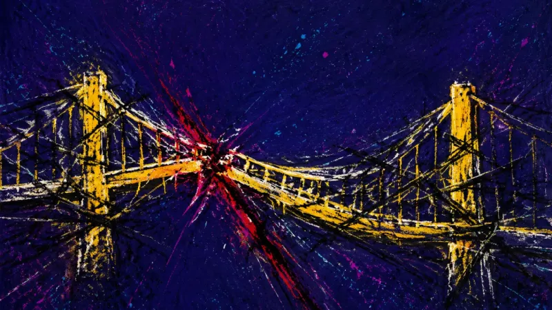 Choked Span A warped bridge tangled in dense crossing marks, symbolizing mixed signals, unequal effort, and the