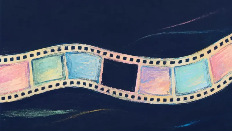 The soft hand-drawn alignment where an open frame sits cleanly between two intact frames without disturbing the ribbon's The Whole Picture Returns