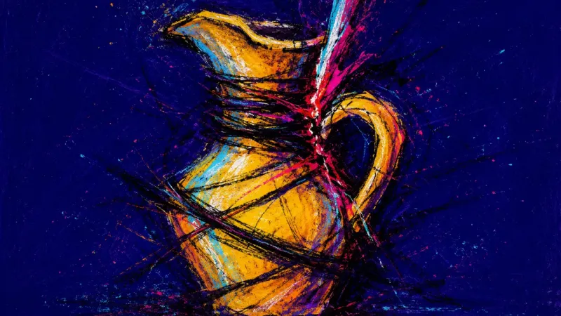A distorted pitcher trapped in chaotic pressure, symbolizing self-worth tied to fixing others and