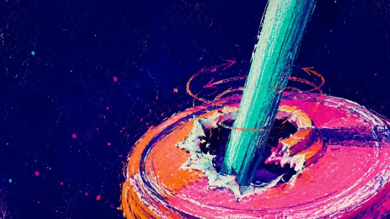 A straw grinding through a drink lid until the opening tears, reflecting the lunch-break spiral of a