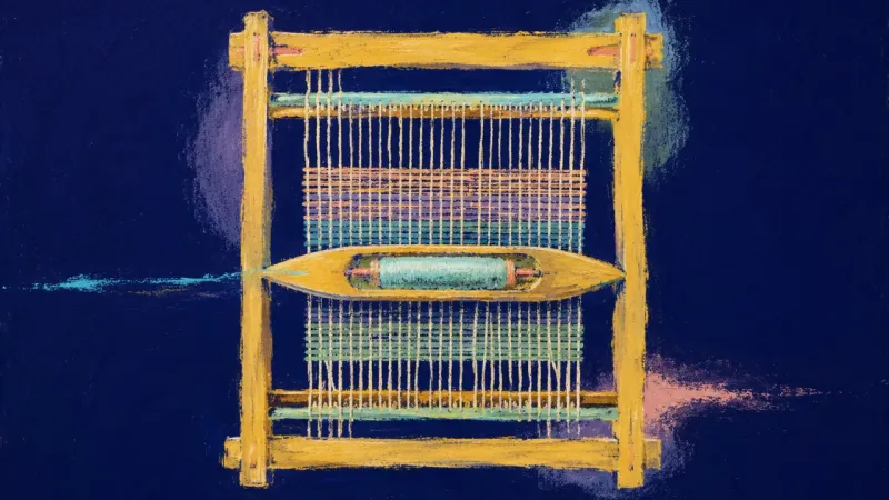 Practice Restored An abstract depiction of former gifted kid perfectionism easing, with a loom returned to open order,