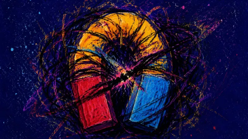 Collapsed Pull An abstract magnet bent inward and trapped in obsessive marks, representing loneliness tied to