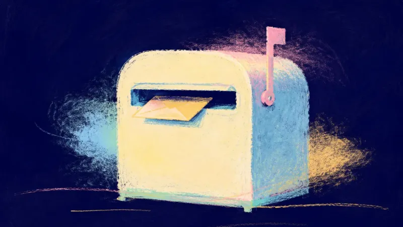 An abstract depiction of self-trust in job searching, where a mailbox regains an open, balanced form