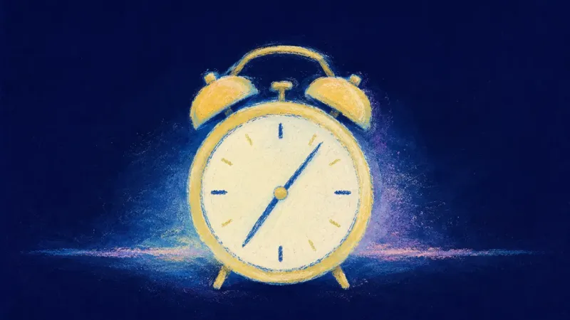 Rhythm Returns An alarm clock restored to a clear, balanced form, representing a workable daily rhythm, steadier tự
