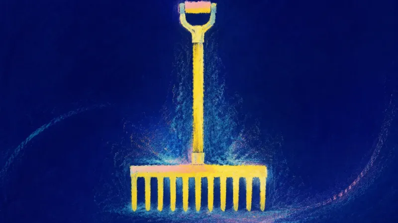 An abstract representation of catching up becoming manageable, with a rake restored to even spacing,