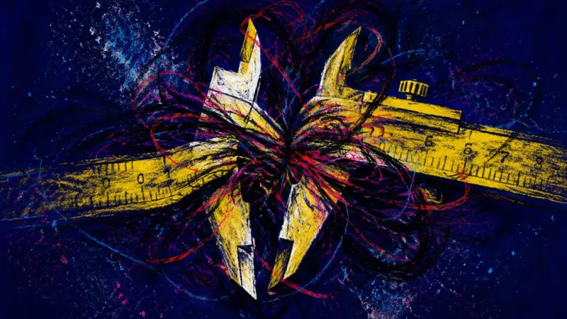 Locked Span Warped calipers crushed into chaotic entanglement, reflecting major choice paralysis, catastrophic f