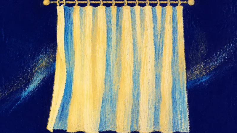 Breathing Room A released curtain regaining clean repeated folds, representing a housing choice guided by healing,
