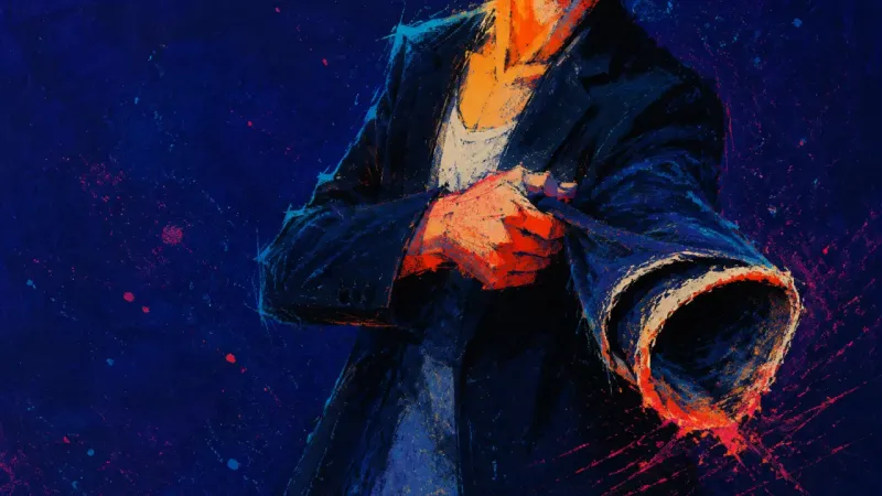 An upper body pulling a blazer back off mid-dressing, representing the habit of saving self-asserted