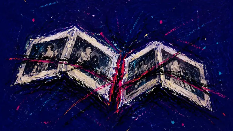 Knotted Exposure An abstract image of hard-launch anxiety, with a photo strip crushed into tangled pressure and def
