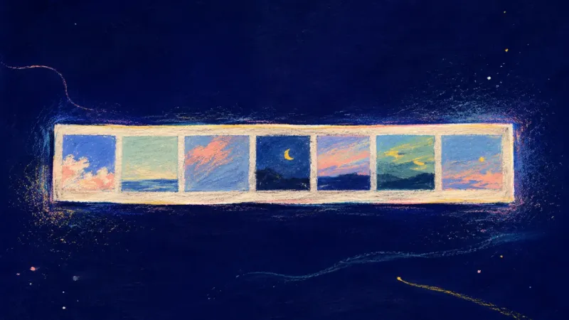 Unfolded Trust An abstract image of hard-launch anxiety easing, with a photo strip restored to open order, paced