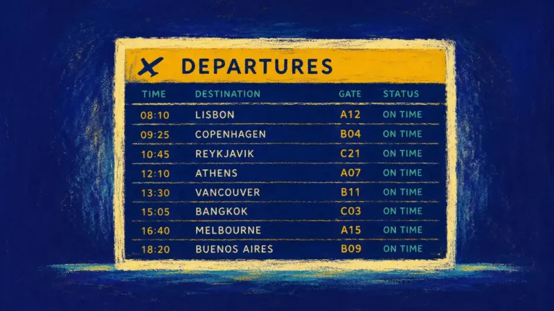 An abstract departure board restored to aligned rows, symbolizing a career choice guided by lived f
