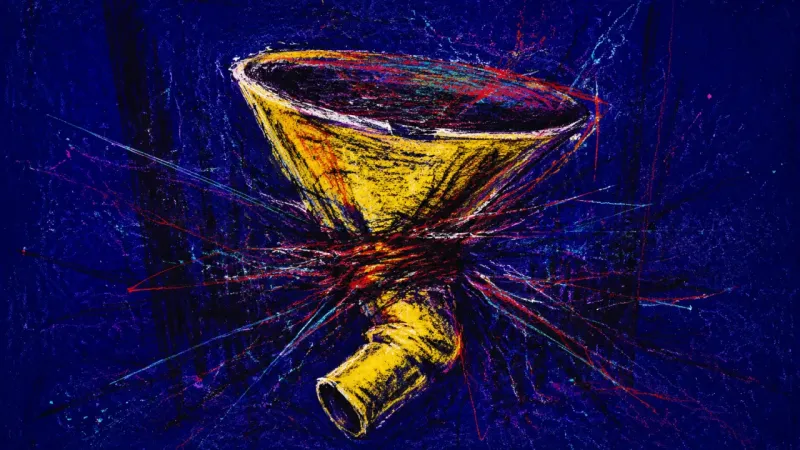 Choked Passage A warped funnel compressed by chaotic lines, representing shame, hypervigilance, and the snap back