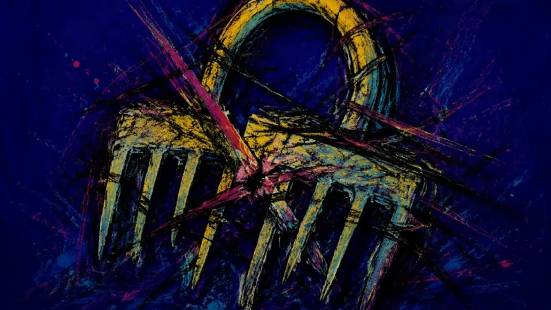 Bent Momentum An abstract representation of career comparison anxiety, showing a rake warped and tangled into a cr