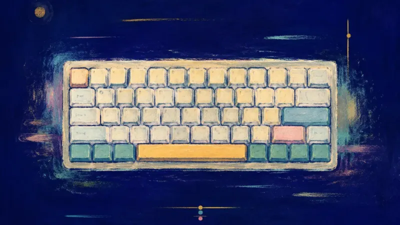Even Keystrokes An abstract keyboard restored to open, even rows, representing concise self-trust and calmer adult
