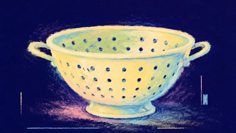 A restored colander with clear openings and an even rim, symbolizing work stress sorted from wider l