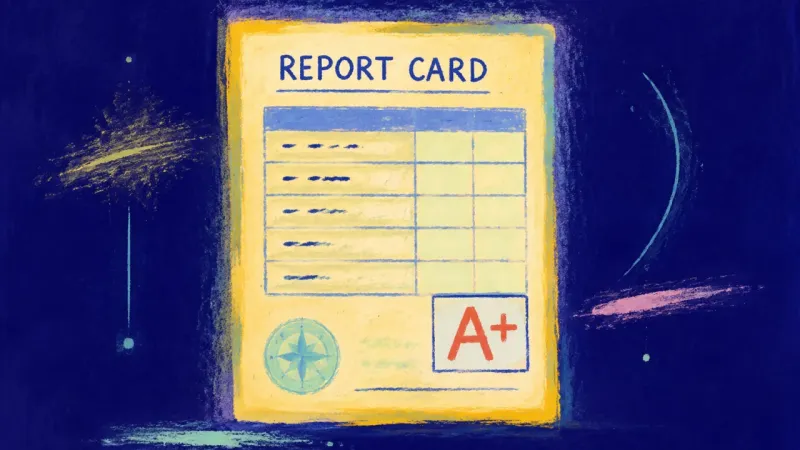 Paper, Not Person A restored report card with clean balanced sections, symbolizing a grade viewed as feedback rather\
