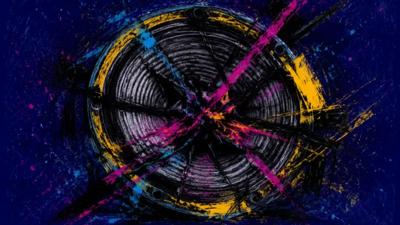 Silenced Frequency A collapsed speaker cone tangled into visual noise, representing the loss of adult voice and