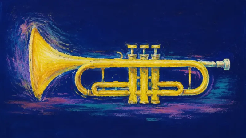 Clear Signal An abstract trumpet restored to an open, balanced form, representing calm revision and feedback resh
