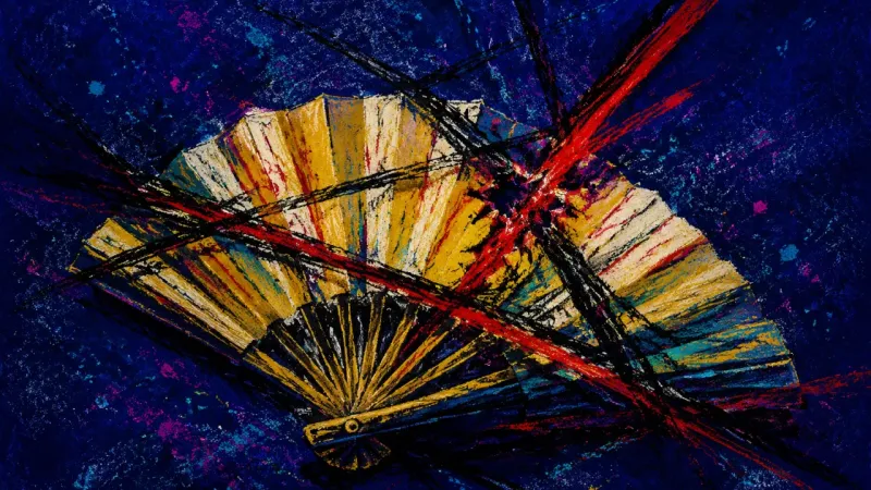 Strangled Arc A folding fan crushed into a jammed half-open shape, representing performance-driven choice paraly