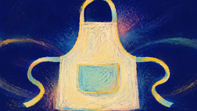 Apron Unbound An apron opened into a calm, balanced shape, representing a grounded beginner mindset where learning