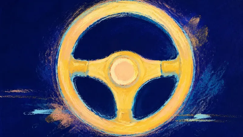 A restored steering wheel with open, balanced spokes, representing calm boundaries, self-trust, and