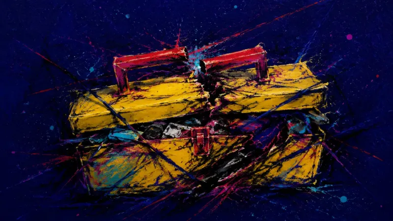 Forced Open An abstract visual of one-sided friendship, where a toolbox is warped by being used as access rather