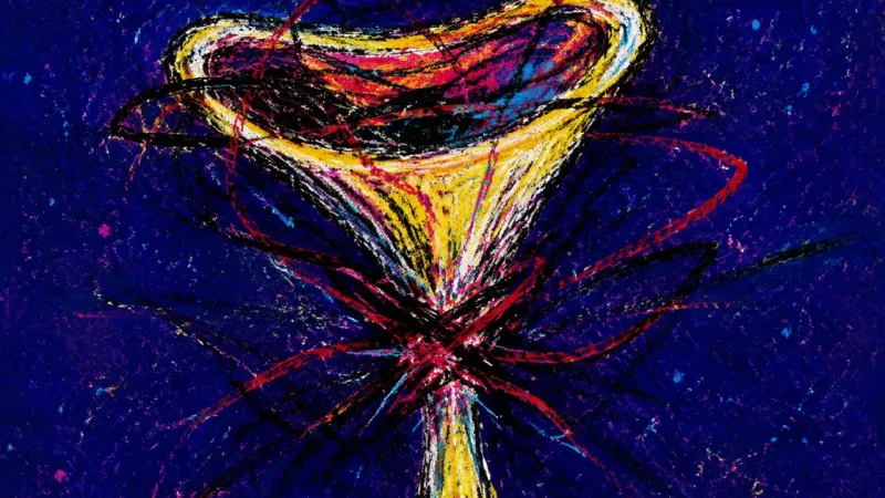 Choked Channel A warped funnel bound by chaotic marks, representing overwhelm, compulsive monitoring, and blocked
