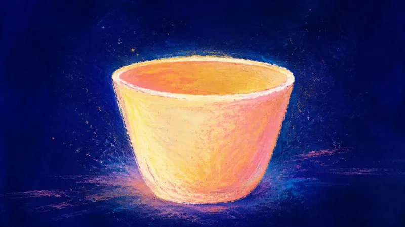 Open Cup An abstract image of receiving kindness without debt, where a cup returns to an open and balanced fo