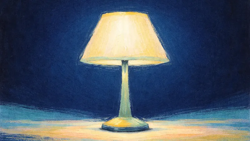Quiet Becomes Home A restored table lamp with clean, balanced contours, symbolizing a quiet home becoming supportive,