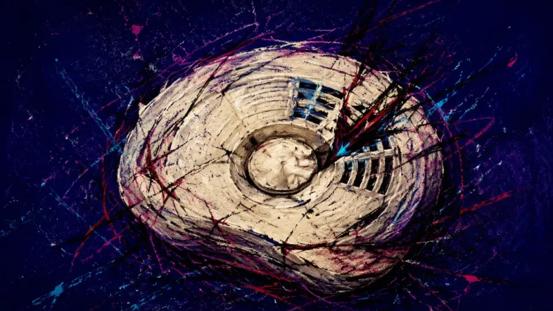 A warped smoke alarm tangled under pressure, representing work anxiety that treats calm cues like pr