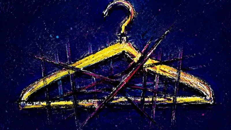 Braced Shoulders A bent hanger trapped in crossing lines, representing the strain of treating friendship plans as p