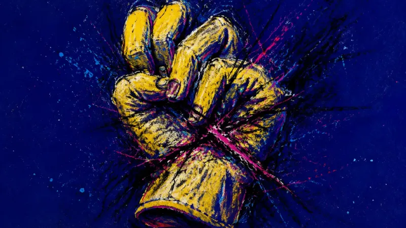 Knotted Glove An abstract glove crushed inward and tangled shut, representing conditional self-worth and the