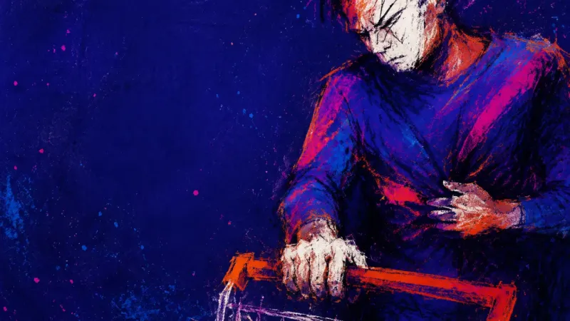 Borrowed Afternoon A cropped figure gripping a shopping cart while pressing a hand to the stomach, showing the strainof